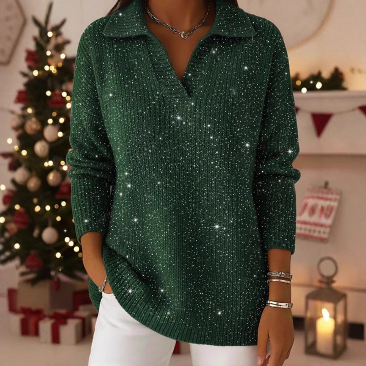 Damen Eleganter V-Pullover mit glänzenden Akzenten