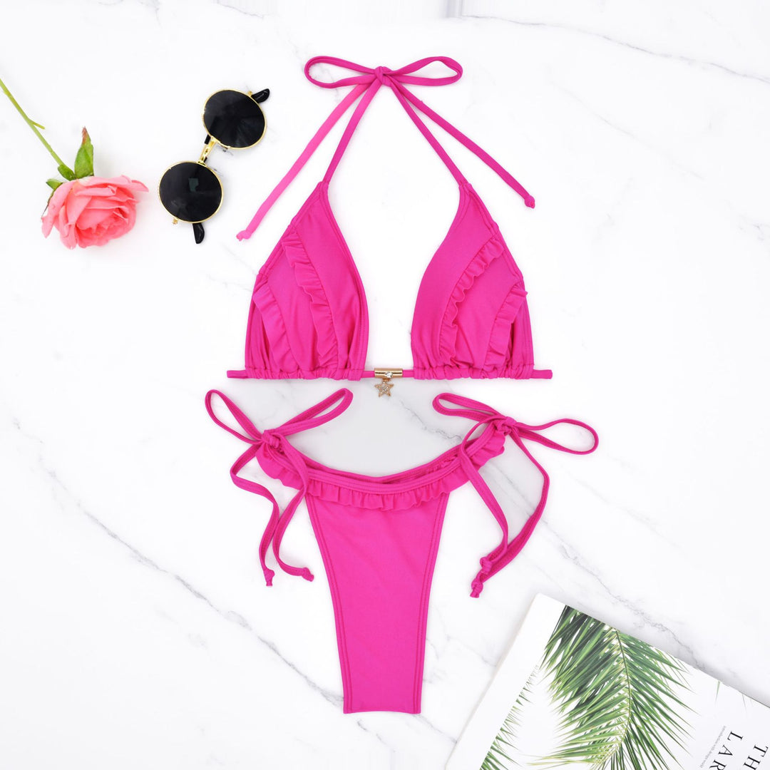 Damen Triangel-Bikini mit Rüschendetails und verstellbaren Bindebändern Echo Archiv