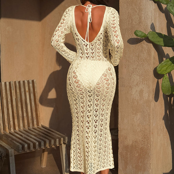 Damen Häkelkleid mit tiefem V-Ausschnitt und langem Arm Echo Archiv