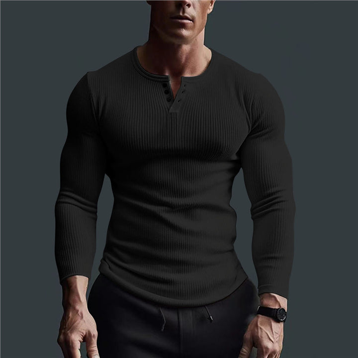 Herren eng anliegendes Langarmshirt mit Rippstruktur und Knopfleiste Echoarchiv