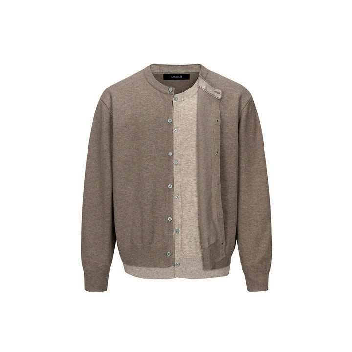 Herren Feinstrick-Cardigan mit zweilagiger Optik, Rundhalsausschnitt und durchgehender Knopfleiste Echo Archiv
