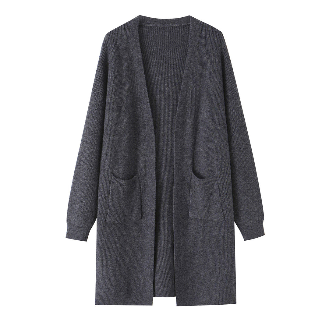 Damen Langer Oversize Strickcardigan mit aufgesetzten Taschen Echoarchiv