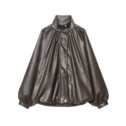 Damen Kunstlederjacke mit voluminösen Ärmeln und gewelltem Design Echo Archiv