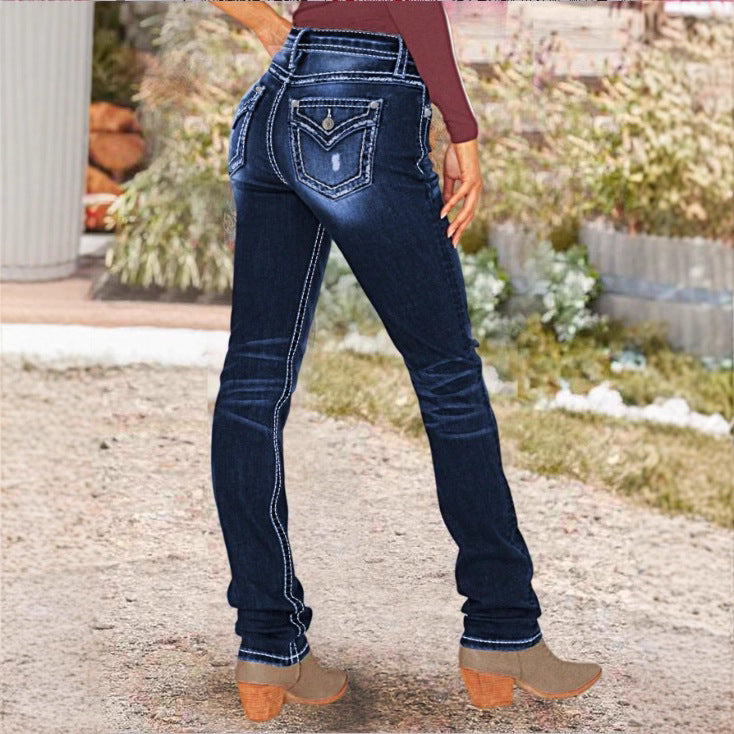 Damen Sculpting‑Straight‑Denim mit kontrastierender Nahtführung und Destroyed‑Details Echo Archiv