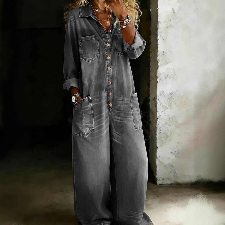 Damen Modisches Denim Maxikleid – Valéora