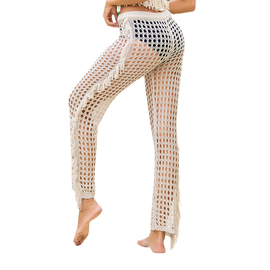 Damen Häkel-Strandhose mit fransigen Details und weitem Schnitt Echo Archiv
