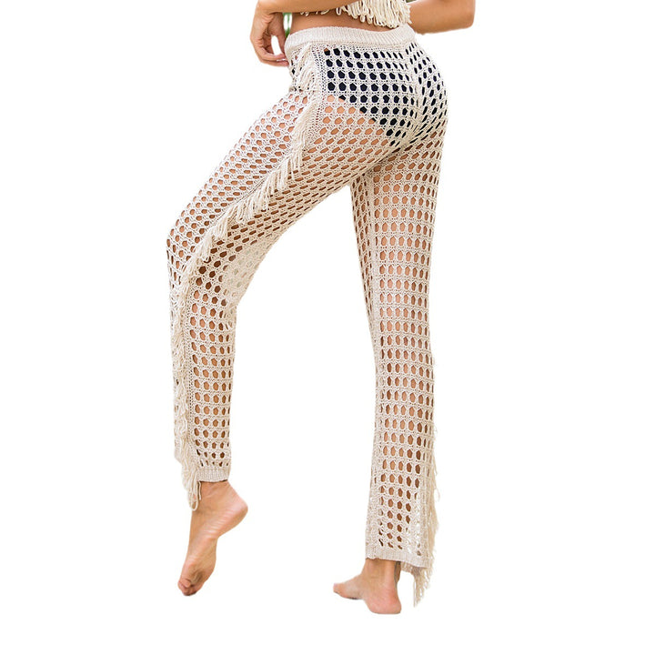 Damen Häkel-Strandhose mit fransigen Details und weitem Schnitt Echo Archiv