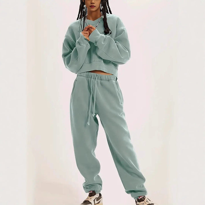 Damen Boxy-Sweatshirt mit überschnittener Schulter, verlängertem Rückenteil und brushed Fleece – Avérine