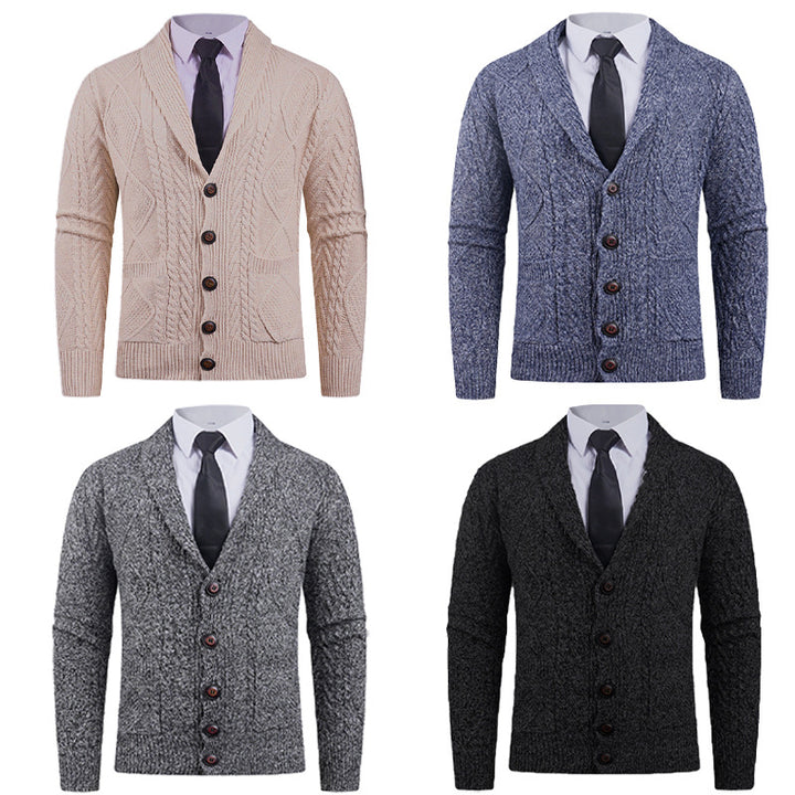 Herren nan Strickcardigan mit Schalkragen, Zopfmuster, aufgesetzten Taschen und Knopfleiste Echo Archiv