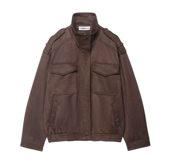 Damen Field‑Bomberjacke in Veloursleder‑Optik mit hoher Kragenpartie, Pattentaschen und Epauletten Echoarchiv