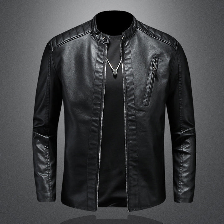 Herren Schmale Lederjacke im Biker-Look mit Stehkragen und senkrechter Brusttasche Echo Archiv