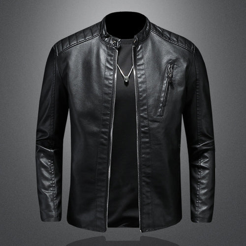 Herren Schmale Lederjacke im Biker-Look mit Stehkragen und senkrechter Brusttasche Echo Archiv