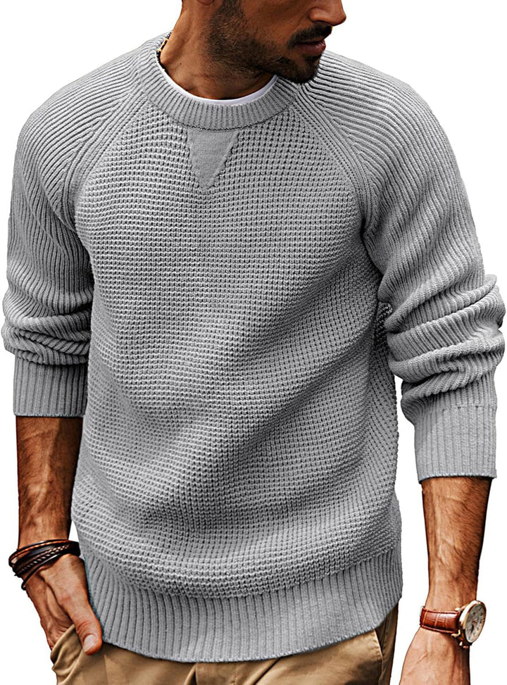 Herren lässiger Strickpullover mit strukturiertem Gewebemuster und Rundhalsausschnitt Echoarchiv