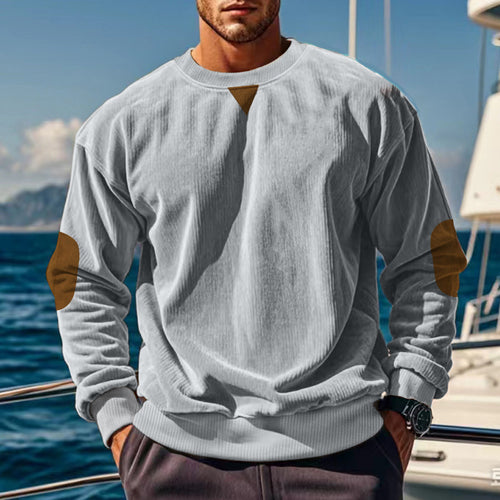 Herren Grobstruktur Pullover mit Ellbogenpatches und Rundhalsausschnitt Echoarchiv