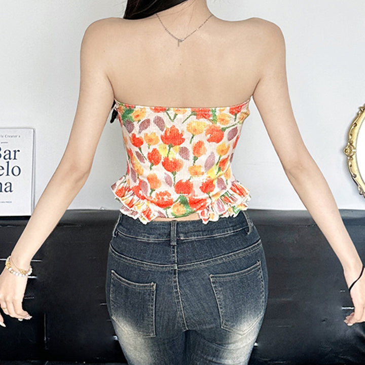 Damen Bustier-Top mit floralem Glitzerdesign und Rüschensaum Echo Archiv
