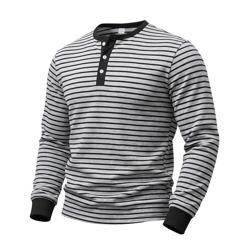 Herren Gestreiftes Langarm-Henleyshirt aus Baumwolljersey mit Knopfleiste Echoarchiv
