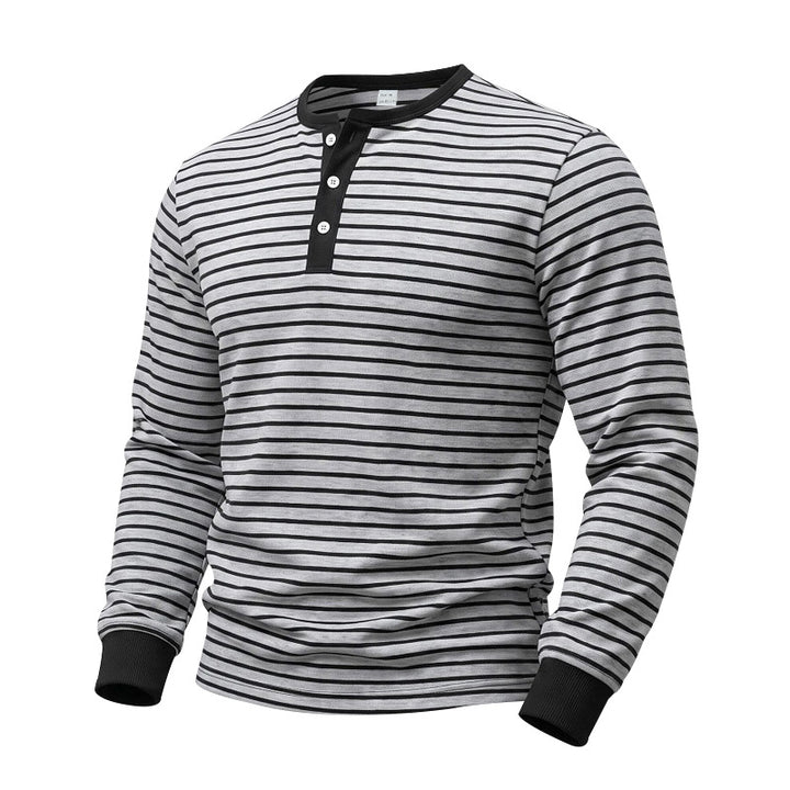 Herren Gestreiftes Langarm-Henleyshirt aus Baumwolljersey mit Knopfleiste Echoarchiv
