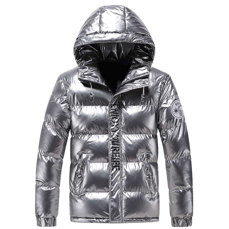 Herren glänzende gesteppte Thermo-Pufferjacke mit Kapuze – Taviero