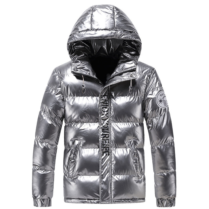 Herren glänzende gesteppte Thermo-Pufferjacke mit Kapuze – Taviero