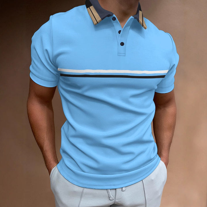 Herren modisches Kurzarm-Polohemd mit eleganten Streifen Echoarchiv