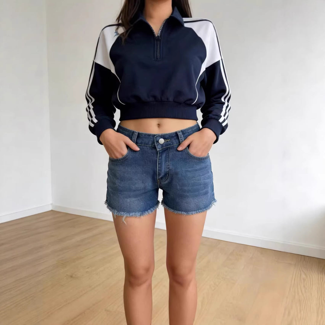 Damen lässige Jeansshorts mit ausgefranster Saumkante und hohem Bund Echo Archiv