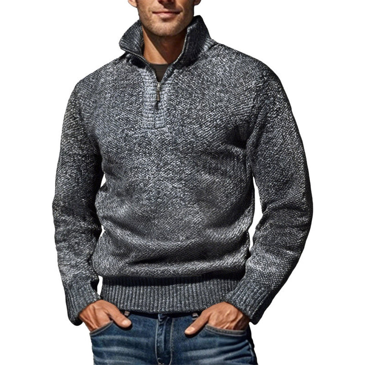 Herren nan grobgestrickter Strickpullover mit halbem Reißverschluss und hohem Stehkragen Echo Archiv