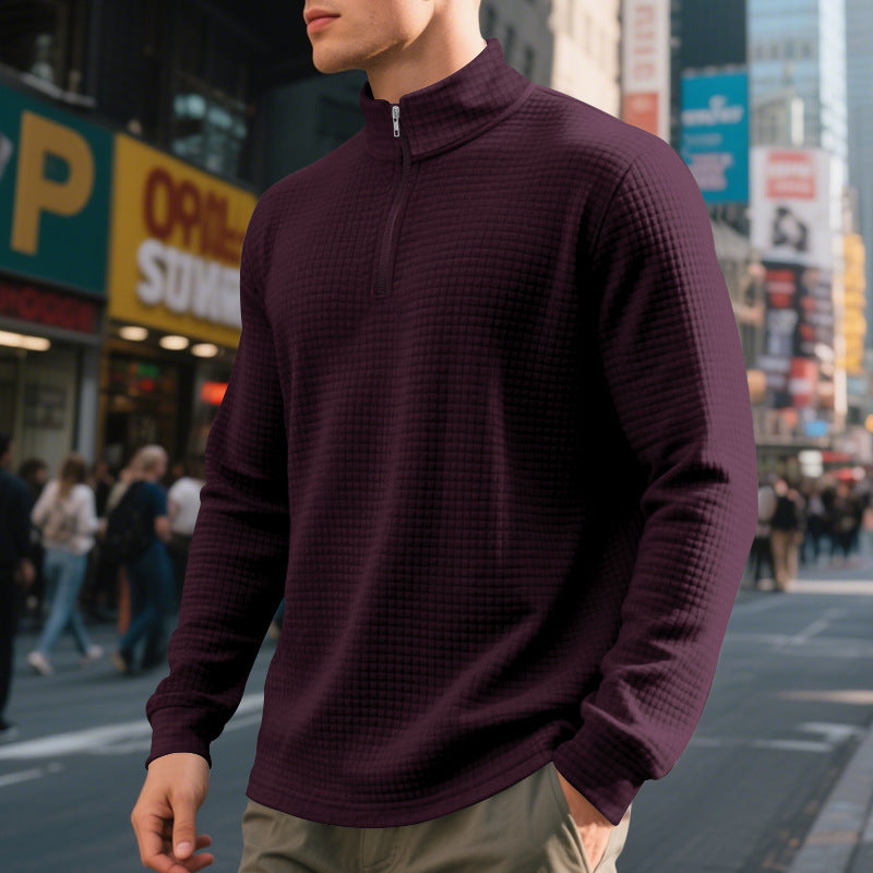 Herren Stepp-Quarter-Zip-Pullover mit Karomuster und Stehkragen Echoarchiv