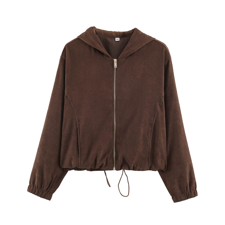 Damen Kurzjacke aus Velours‑Optik mit Kapuze, durchgehendem Reißverschluss und Tunnelzugsaum Echo Archiv