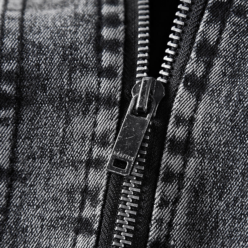 Herren Denim-Utility-Blouson mit hochschließendem Stehkragen und Zipper-Taschen – Denvaro