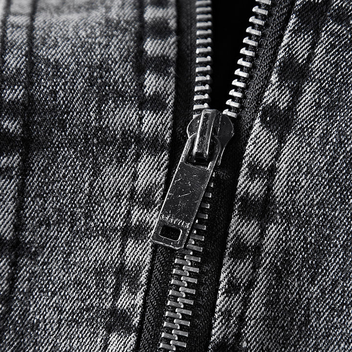 Herren Denim-Utility-Blouson mit hochschließendem Stehkragen und Zipper-Taschen – Denvaro