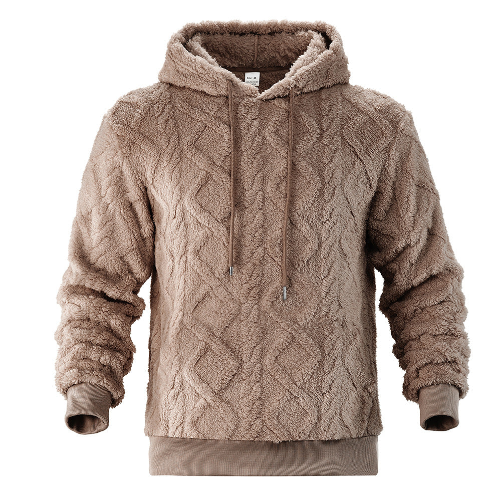 Herren Teddy-Fleece-Hoodie mit diamantstruktur, gefütterter Kapuze und weichen Rippbündchen Echoarchiv