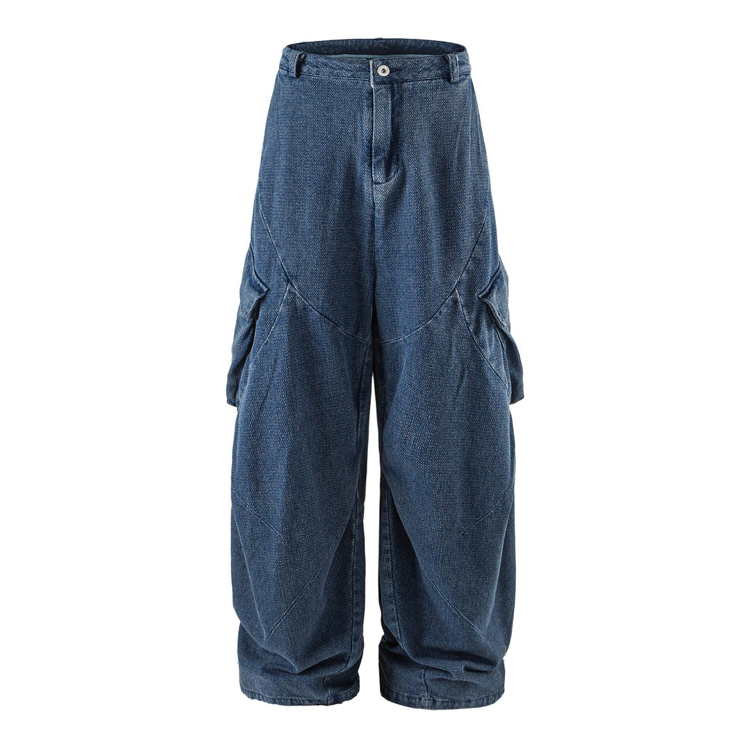 Damen Weite Cargo-Jeanshose mit hoher Taille, markanten Teilnähten und dekorativen Taschen Echoarchiv