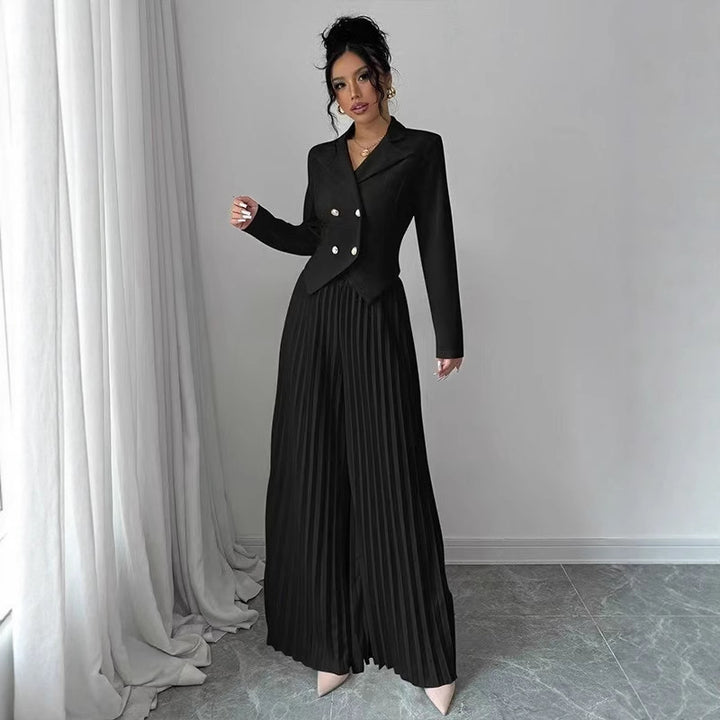 Damen Taillierter Doppelreihiger Blazer und plissierte Palazzo-Hose – Valéne