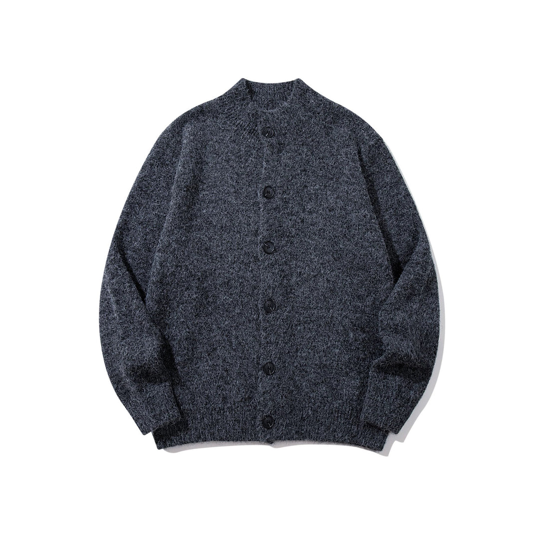 Unisex Grobgestrickte Bouclé-Cardigan mit Stehkragen und Knopfleiste Echoarchiv