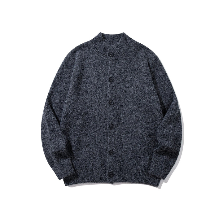 Unisex Grobgestrickte Bouclé-Cardigan mit Stehkragen und Knopfleiste Echoarchiv