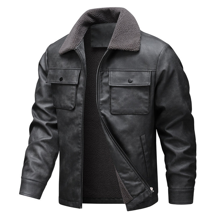 Herren Vintage-inspirierte Kunstlederjacke mit Teddyfutter und Hemdkragen Echo Archiv