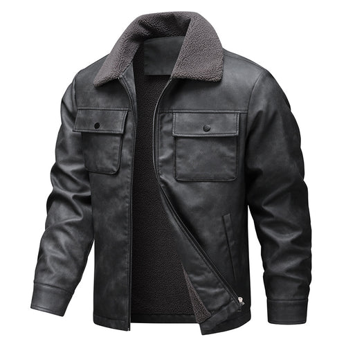 Herren Vintage-inspirierte Kunstlederjacke mit Teddyfutter und Hemdkragen Echo Archiv