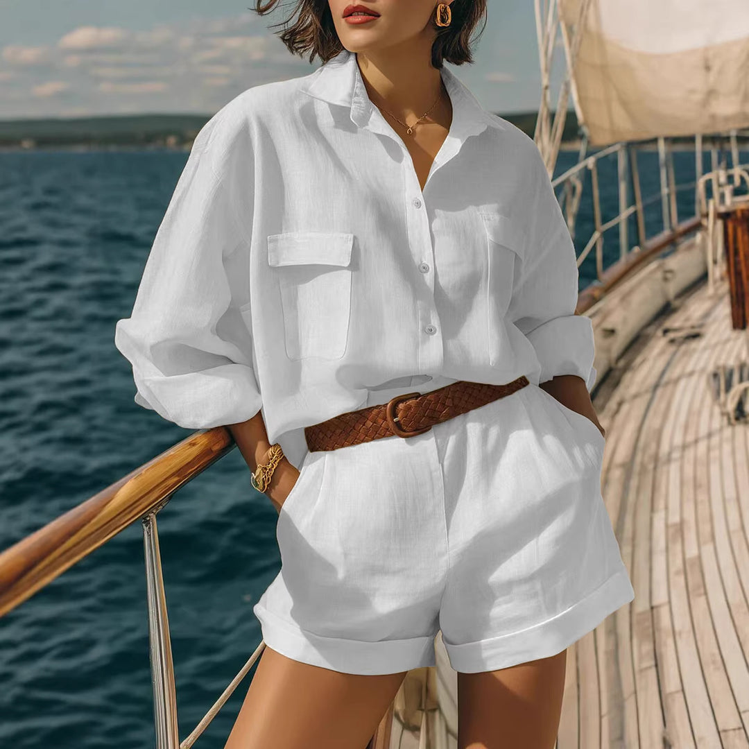 Damen Luftiges Kurzarm-Hemd und Shorts-Set Echo Archiv