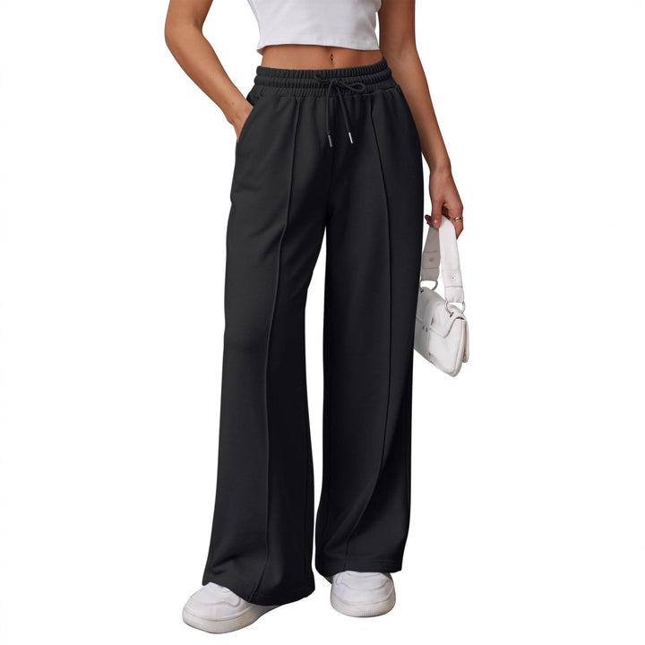 Damen nan High-Waist Relax-Freizeithose mit doppeltem Rippbund, sichtbarer Bügelfalte und weitem Bein Echo Archiv