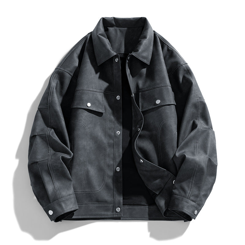 Men's suede-effect relaxed trucker jacket with topstitch detailing – Taviero