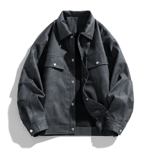Men's suede-effect relaxed trucker jacket with topstitch detailing – Taviero