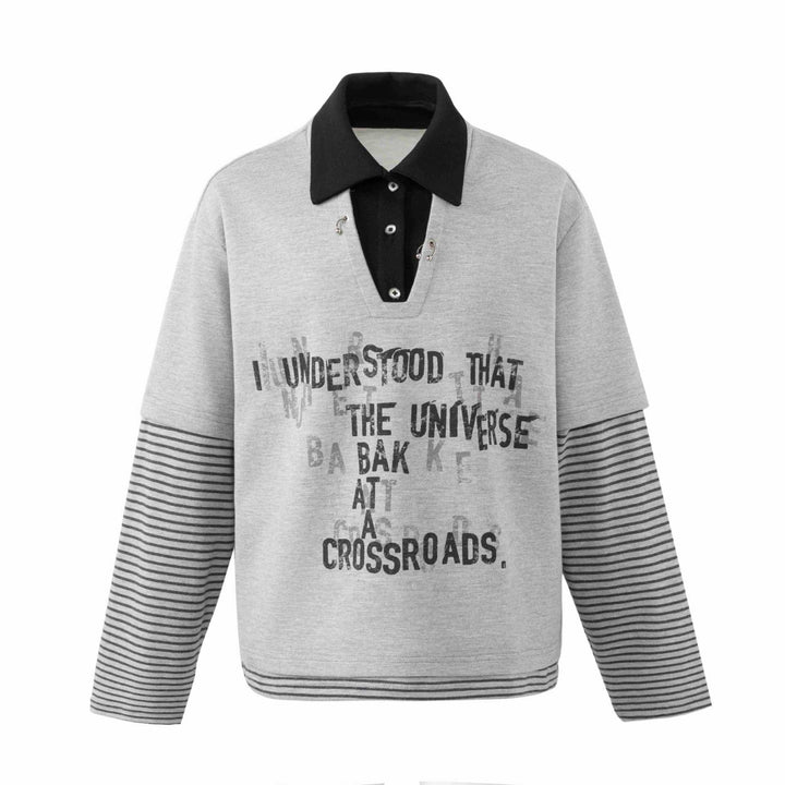 Herren Sweatshirt mit eingearbeitetem Polokragen, V-Ausschnitt und gestreiften Ärmeln Echoarchiv