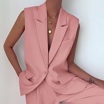 Damen ärmelloses Blazer-Set mit weit geschnittenen Hosen Echoarchiv