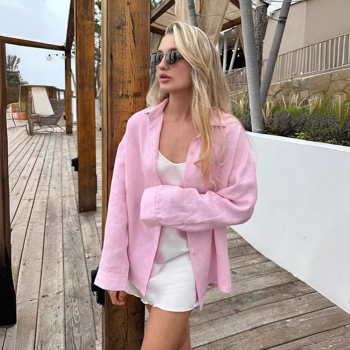 Damen Leinenhemd mit lässigem Schnitt und oversized Ärmeln Echoarchiv