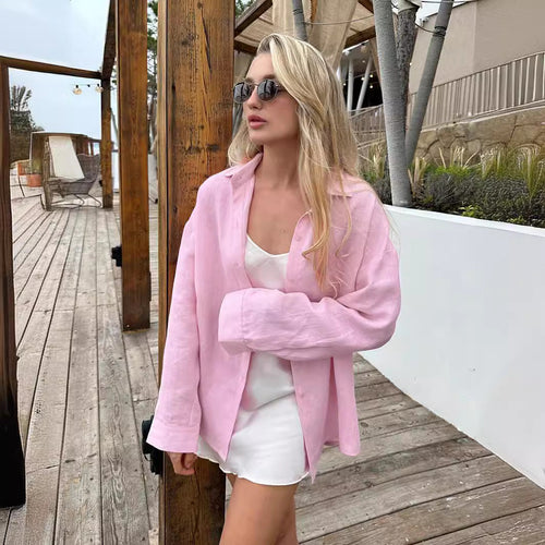 Damen Leinenhemd mit lässigem Schnitt und oversized Ärmeln Echoarchiv