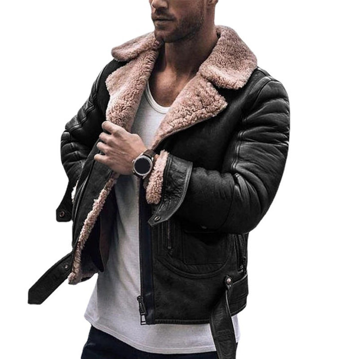 Herren Lederjacke mit kragenförmigem Teddyfutter Echoarchiv