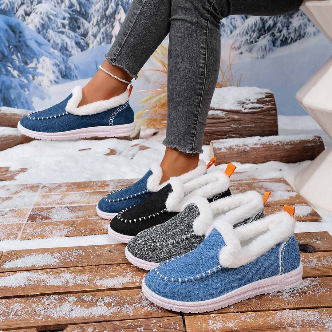 Damen Gefütterte Slip-On Mokassin‑Hausschuhe mit Teddyfutter, handgestepptem Vorderblatt und profilierter Gummisohle Echo Archiv