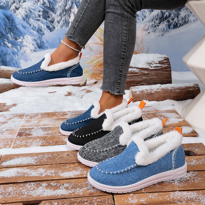 Damen Gefütterte Slip-On Mokassin‑Hausschuhe mit Teddyfutter, handgestepptem Vorderblatt und profilierter Gummisohle Echo Archiv