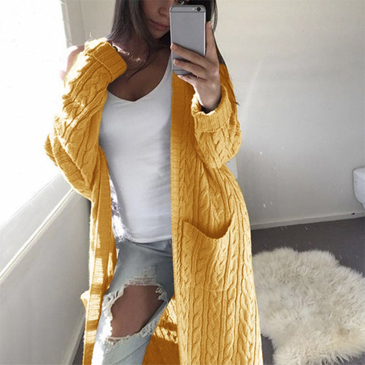 Damen Langer Oversize Zopfmuster-Strickcardigan mit Eingrifftaschen Echo Archiv