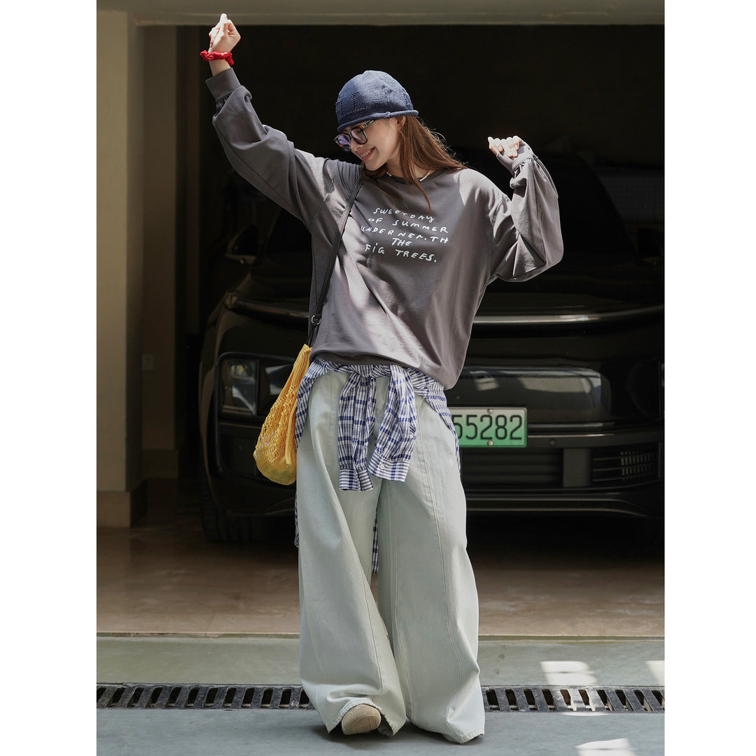 Damen Lockeres Oversized-Sweatshirt aus Baumwolljersey mit Rundhalsausschnitt und Statement-Print Echoarchiv